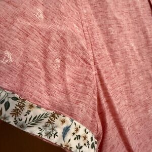 Denim & Flower Red Short Sleeve Casual Button Down Shirt with Leaf Trim